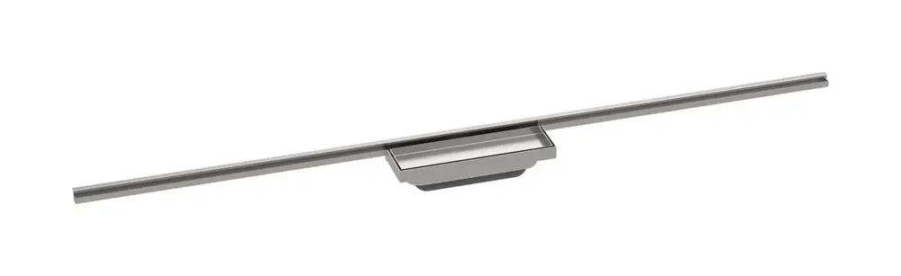 Duschrinne mit geradem, schmalem Design, aus Edelstahl. Geeignet für die bodengleiche Montage in Duschen, von der Marke Hansgrohe.